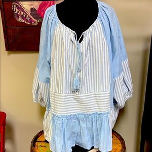 Davi and Dani Blue Striped Peasant Blouse